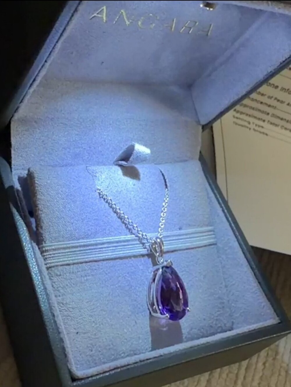 Angara Purple Teardrop Amethyst Pendant Necklace